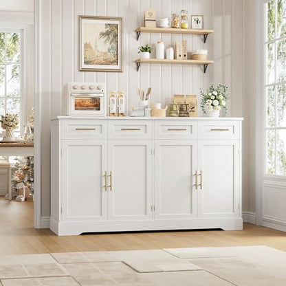 60" W Sideboard Buffet Cabinet with Storage, Kitchen Cabinet, White, view 5