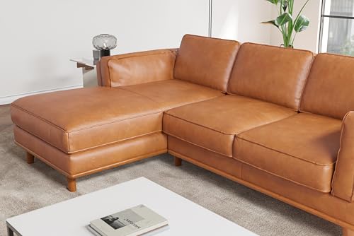 Valencia Artisan Full Leather Sofa - Pure Full Italian Nappa Leather Couch, Solid Wood Accent, Ultimate Comfort (Cognac, Left Chaise Sectional)