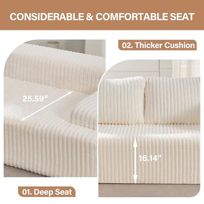 Modular Sectional - L-Shape Cloud Seating with Memory Foam, Convertible 3-Seat Living Room Furniture, Oversized Chaise Lounge, Washable Cover (White, 98", Left Hand Facing)