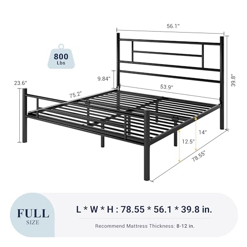 Full Size Metal Bed Frame with Headboard and Footboard Black, view 3