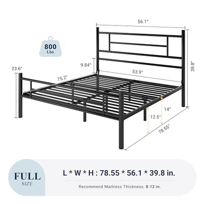 Full Size Metal Bed Frame with Headboard and Footboard Black, view 3