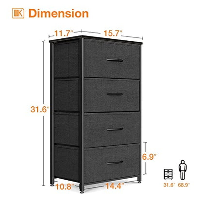 Dresser for Bedroom with 4 Storage Drawers, Small Dresser Chest of Fabric Drawers with Sturdy Steel Frame for Small Space, Wood Top, Black