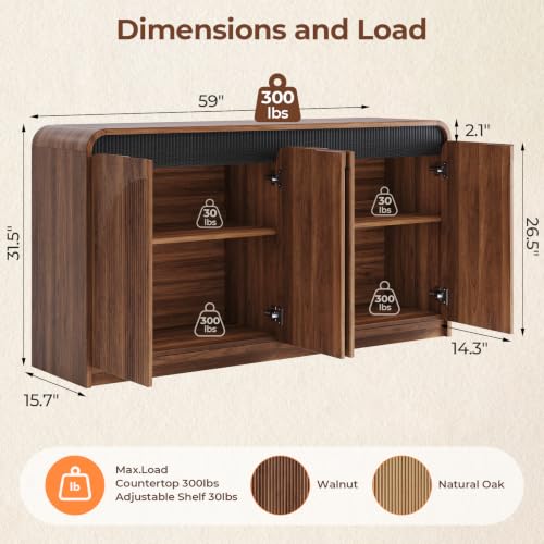 59" Mid Century Modern Sideboard Buffet Cabinet with Storage, view 3