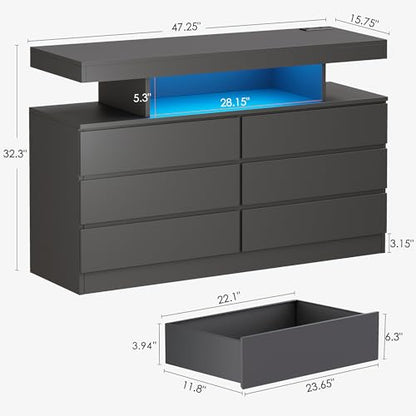 Black Dresser for Bedroom with Charging Station and LED Lights, view 3