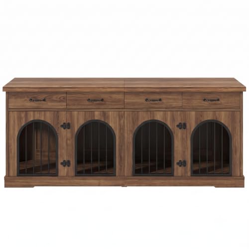 70.8" Large Dog Crate Furniture & TV Stand for 2 Dogs – Double Kennel with 4, view 8