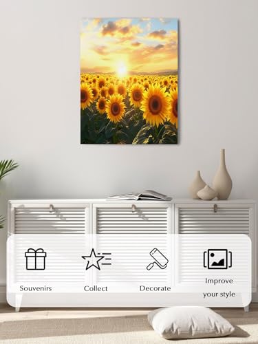 NuYeBiofx Summer Farm Sunflowers Canvas Wall Art Prints,48"x32" Framed Picture Artwork Watercolor Sunset Printed Canvas Oil Painting for Living Room Bedroom Office,Ready to Hang
