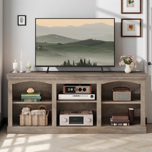 Farmhouse Arched TV Stand for Up to 80 Inch TVs, Weathered Grey, view 5