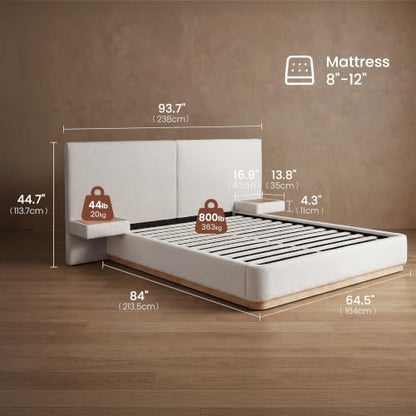 Queen Beige Platform Bed Frame with Curved Headboard, view 3