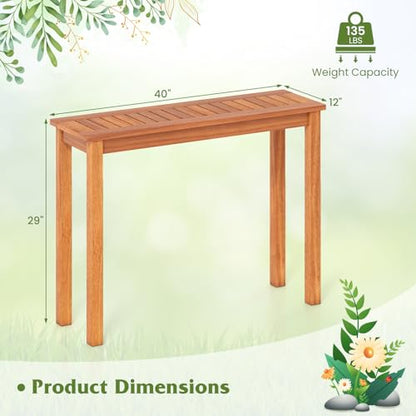 Narrow Outdoor Dining Table, Solid Wood Furniture Patio Console Table with Slatted Tabletop, Wooden Buffet Bar Plant Stand for Garden Deck Entryway Porch Balcony