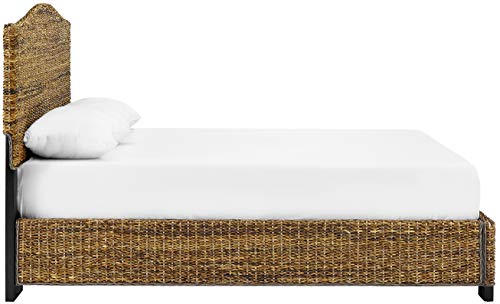 Serena Bed, Handwoven Natural Fiber Rattan Headboard and Footboard Set, Banana Leaf, Queen