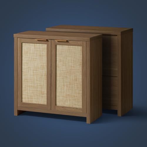 Hampstead Storage Sideboard Cabinet with Rattan Doors and Adjustable Shelves, Buffet Kitchen Cabinet Cupboard Console for Living Room