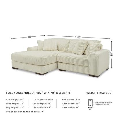 Signature Design by Ashley Lindyn Sectional, 2-Piece Couch with Chaise, Deep Seat L-Shape Sofa, Sag-Resistant Platform Foundation and Wide Cord Fabric Upholstery for Living Rooms, Ivory