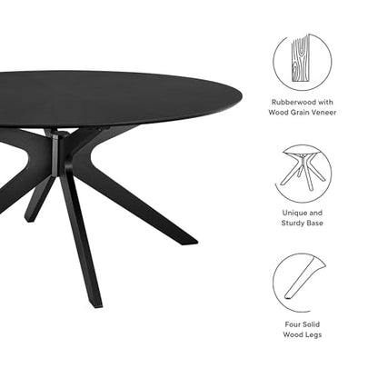 Crossroads 63Inch Oval Dining Table Solid Wood Black Finish Modern Kitchen Room Entertaining Home Furniture Quality Stylish Elegant Durable Refined Versatile