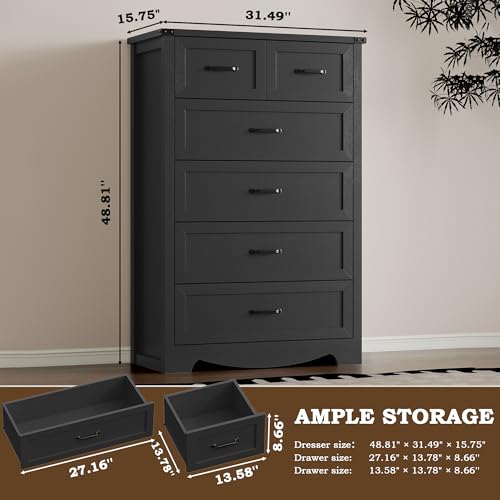 Tall 6-Drawer Dresser for Bedroom, view 3