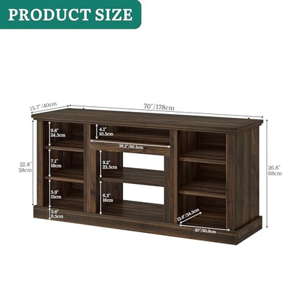 Farmhouse TV Stand with Adjustable Shelves & Open Storage, Walnut, view 3