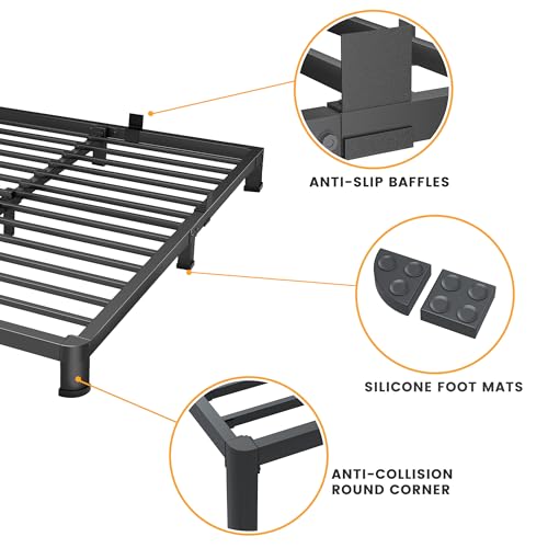 4 Inch Full Bed Frame Low Profile with Rounded Legs, Easy Assembly, view 5