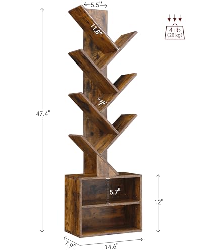 6 Tier Tree Bookshelf, Tall Small Bookcase with Storage Cabinet, view 3