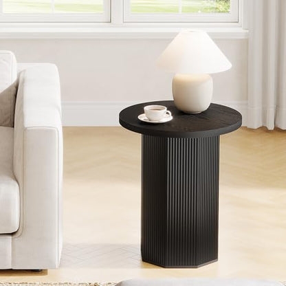 Tribesigns Round End Table, Farmhouse Pedestal Side Table, Fluted Wooden Nightstand Drink Stand for Living Room, Bedroom (1, Black)