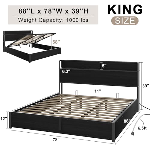 King Size Lift Up Storage Bed Frame with Charging Station, view 3