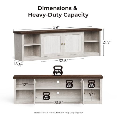 Farmhouse TV Stand with Storage Cabinet & Shelves for 65 Inch TVs, view 4