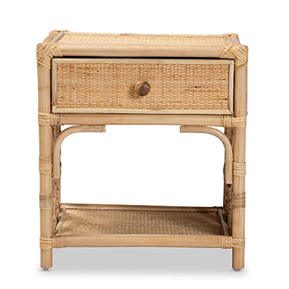 Camara Modern Bohemian Natural Rattan 1-Drawer Nightstand