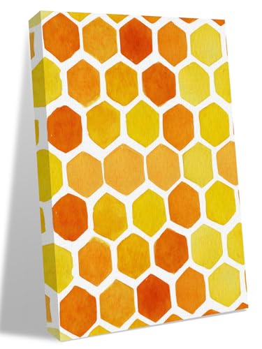 NuYeBiofx Farm Yellow Orange Honeycomb Canvas Wall Art Prints,40"x28" Framed Picture Artwork Rustic Retro Burlap Printed Canvas Oil Painting for Living Room Bedroom Office,Ready to Hang