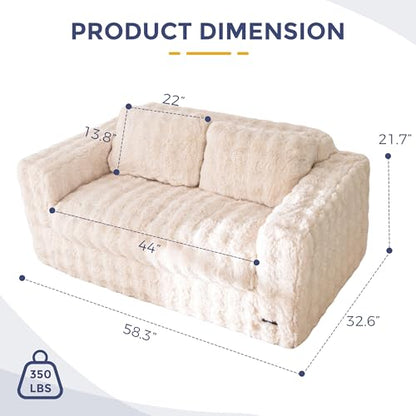 Loveseat Sofa Couch, Upholstered Bean Bag Chair Cloud Seat for Adults, Boneless Couch with Cushion & Pillows, Sofa in A Box, No Assembly Required, Bubble Beige, 2-Seat