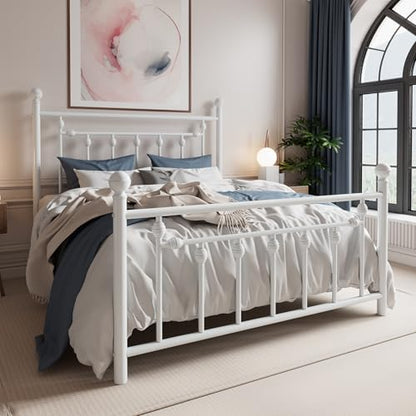 Metal Platform Bed Frame with Victorian Headboard and White Steel Slats, view 4