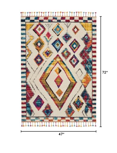 Home Moroccan Casbah Ivory Multicolor 3'11" x 6' Area Rug - Easy Clean, Non Shedding, Bed Room, Living Room, Dining Room, Kitchen (4' x 6')