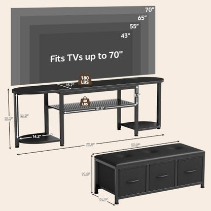 63'' LED TV Stand for TVs up to 75 inch, Media Console with Bench, view 4