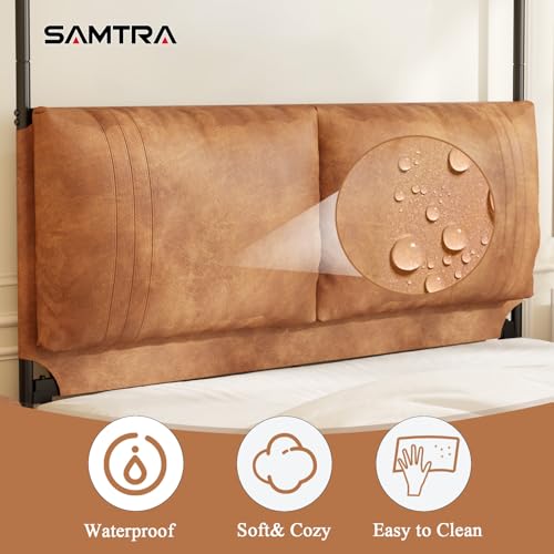 Queen Canopy Bed Frame with Tall Upholstered Faux Leather Headboard, view 4