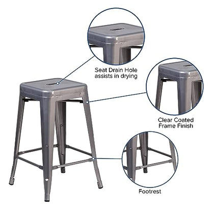 Lincoln 24'' High Backless Clear Coated Metal Indoor Counter Height Stool with Square Seat