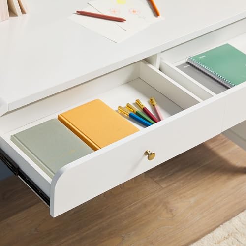 Zoey Modern Curve Design Writing Desk with Drawer, 45 Inch, White