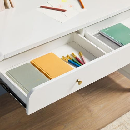 Zoey Modern Curve Design Writing Desk with Drawer, 45 Inch, White