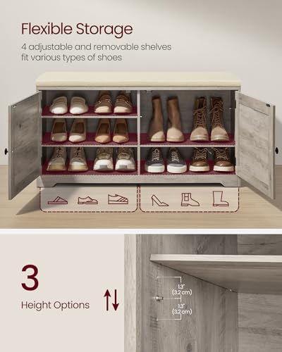 VASAGLE 3-Tier Shoe Storage Bench with Cushion, 14 x 39.8 x 20.7 Inches, view 5