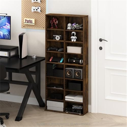 16-Shelf Multimedia Media Storage Tower Rack, Amber Pine Finish, view 3