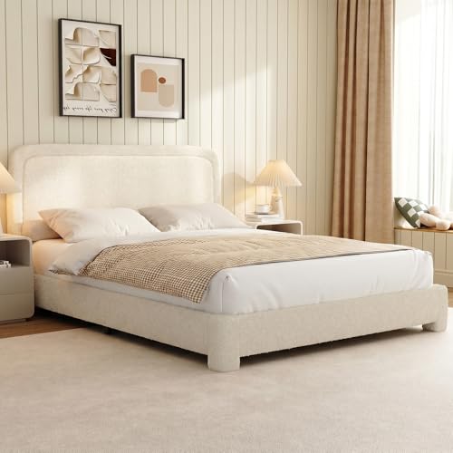 Soft Upholstered Cloud Bed Frame with Rounded Corners, Adjustable Headboard, view 2