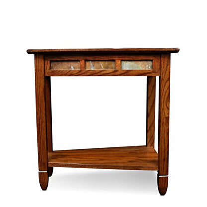 Slate End Table, Solid Wood, Narrow Wedge Shape, Slate Tile Insets, Bottom Display Shelf, Easy-Assembly, Rustic Oak, 23.5 in. L x 17 in. W x 24 in. H, 10056