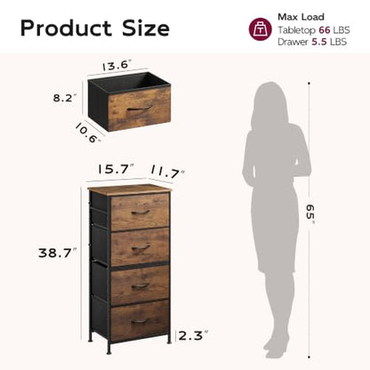 Small Dresser Nightstand for Bedroom, 4 Drawers, Rustic Brown, view 4