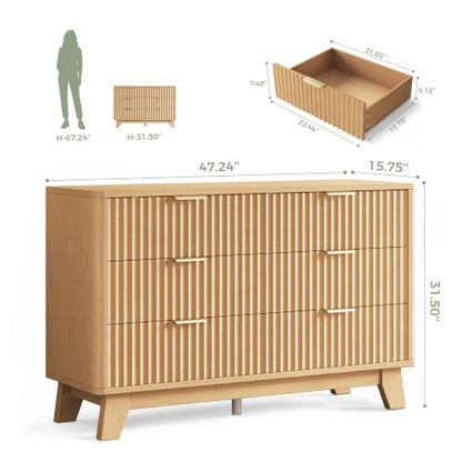 Fluted 6 Drawer Dresser for Bedroom, Modern Chest of Drawers with Metal Handle, view 3