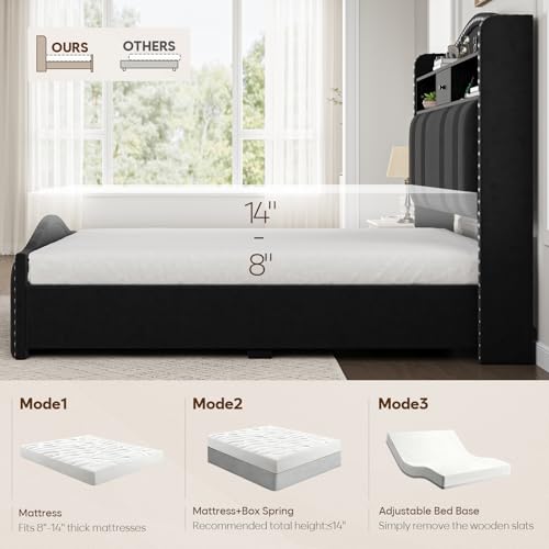 51.5" Queen Size Bed Frame with Headboard and Storage, view 7