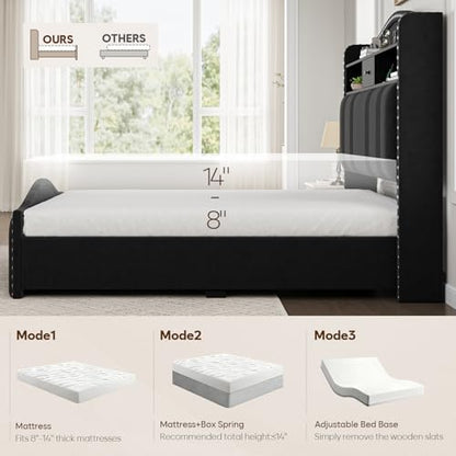 51.5" Queen Size Bed Frame with Headboard and Storage, view 7