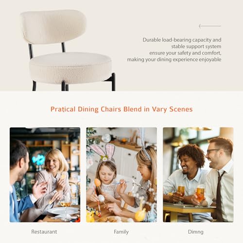 Dining Chairs Set of 4, Boucle Upholstered Modern Mid Century Round Kitchen Chairs with Curved Backrest & Metal Legs for Vanity, Living Room - Beige