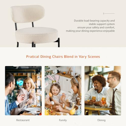 Dining Chairs Set of 4, Boucle Upholstered Modern Mid Century Round Kitchen Chairs with Curved Backrest & Metal Legs for Vanity, Living Room - Beige