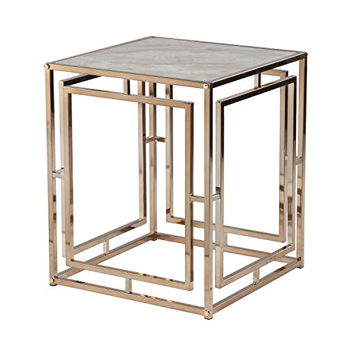 Simondley Faux Marble End Table - Transitional Design, Champagne Metal and Glass - Ideal for Living Room, Bedroom (CK1125002)