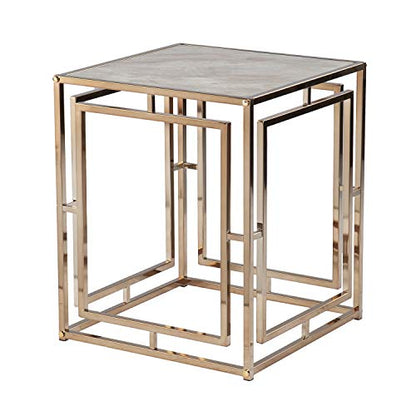 Simondley Faux Marble End Table - Transitional Design, Champagne Metal and Glass - Ideal for Living Room, Bedroom (CK1125002)