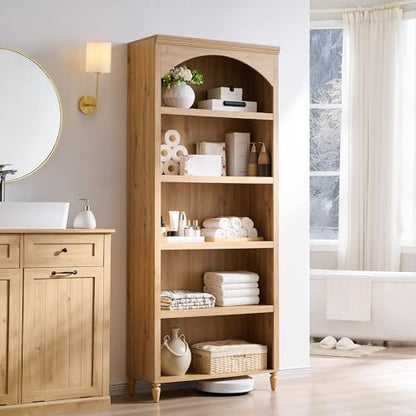 76" Tall Arched Bookcase, Farmhouse Large Arched Bookshelf, Natural, view 6