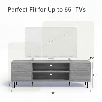 58 Inch Mid-Century Modern TV Stand with Storage, Gray, view 3