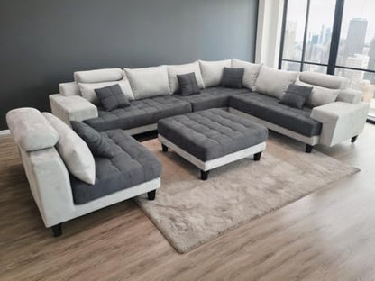 L Shape U Shape Reversible Modern Microfiber Fabric Sectional Couch Sofa Set S150D (2 Tone Grey/Dark Grey)