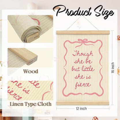Girls Room Decor, Baby Girl Wooden Poster Hanger, Pink Bow Coquette Trendy Preppy Girly Wall Decor, 12x16 Inch